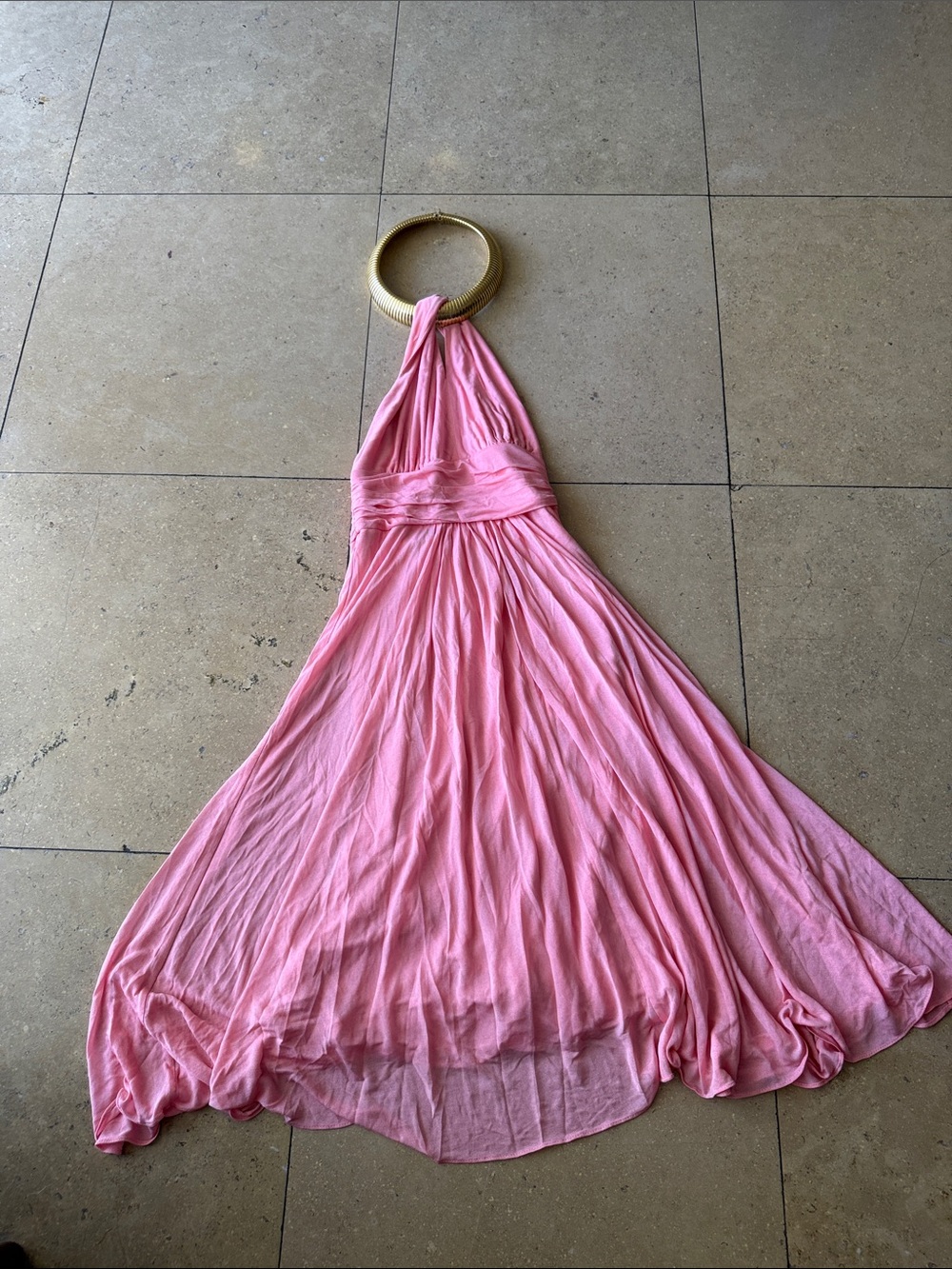 Michael Kors Collection Pink One-Shoulder Maxi Dress with Gold Ring